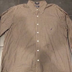 Nautica Men’s Button Up Down Brown Stripe Shirt 2X